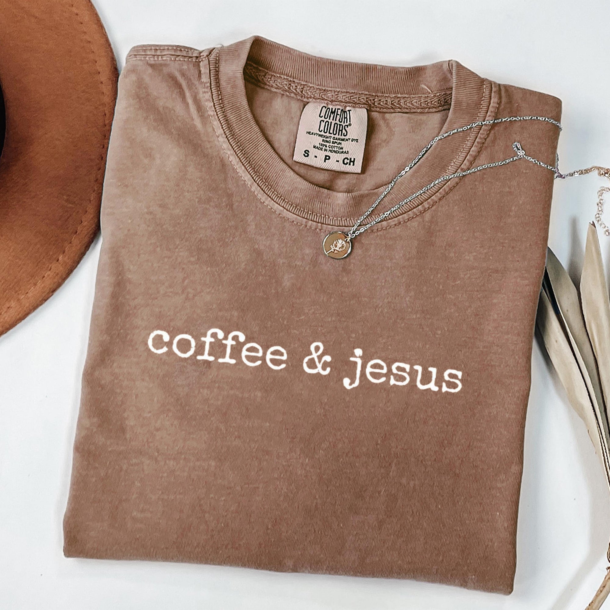 Comfort Colors® Coffee and Jesus Shirt, Christian Graphic Tee, Faith and Caffeine Shirt, Bible Verse Inspired Shirt, Trendy Religious Shirt